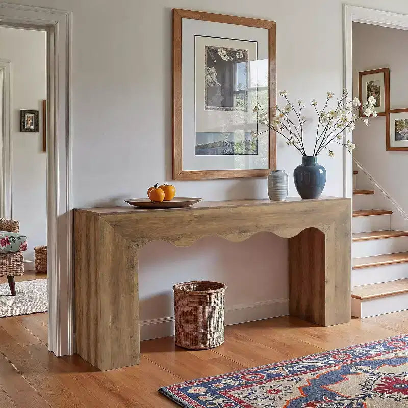63-Zoll-Konsolentisch im Landhausstil, Sofa-Tisch aus Holz mit Stauraum, schmaler, langer Flurständer für Eingangsbereich und Wohnzimmer