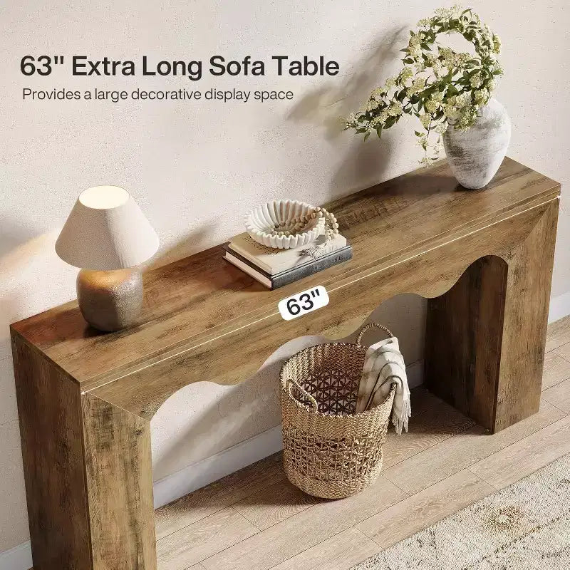 63-Zoll-Konsolentisch im Landhausstil, Sofa-Tisch aus Holz mit Stauraum, schmaler, langer Flurständer für Eingangsbereich und Wohnzimmer