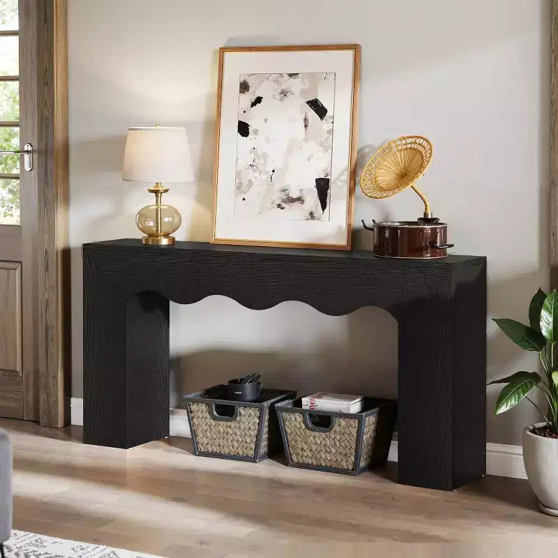 Mesa consola de estilo rústico de 63 pulgadas, mesa auxiliar de madera para sofá con espacio de almacenamiento, mueble estrecho y alargado para la entrada, el pasillo y la sala de estar