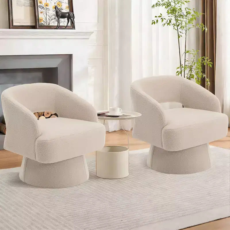 Sillón barril giratorio de 360, tapizado en tejido teddy fleece para sala de estar, respaldo calado ergonómico, sillón decorativo para dormitorio, oficina y apartamento
