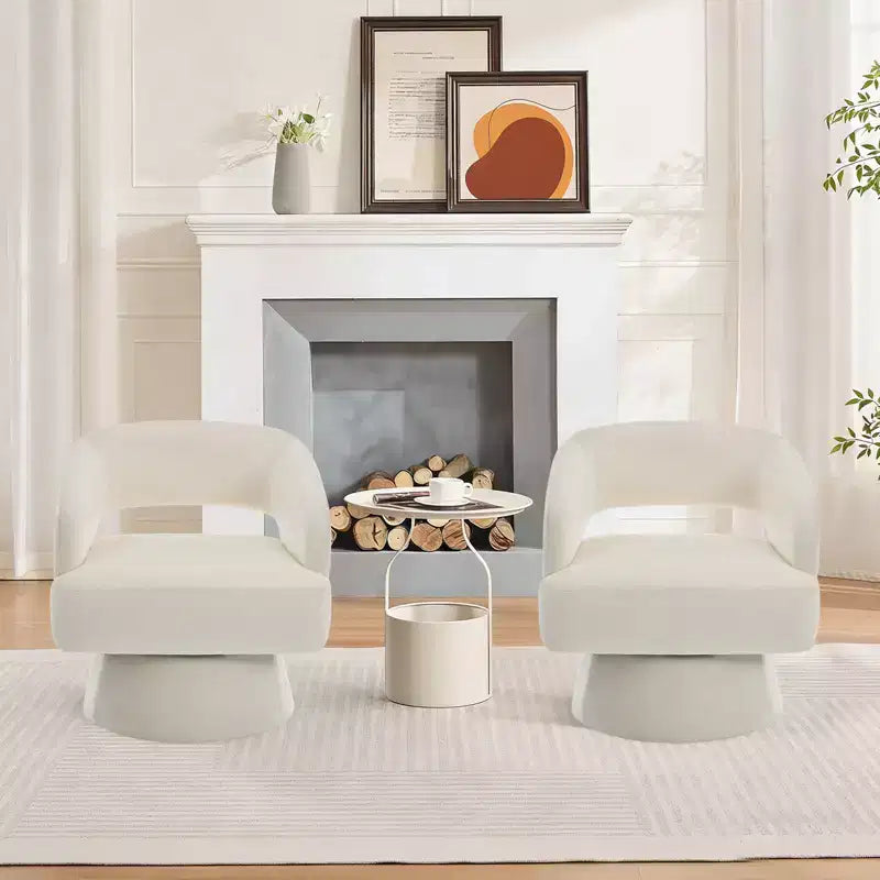 Um 360° drehbarer Fassessel - Wohnzimmerstuhl mit Teddyfleece-Bezug, ergonomische durchbrochene Rückenlehne, Akzent-Sessel für Schlafzimmer, Büro und Apartment