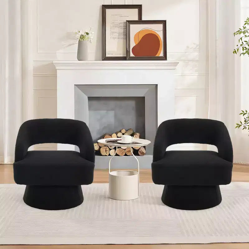 Sillón barril giratorio de 360, tapizado en tejido teddy fleece para sala de estar, respaldo calado ergonómico, sillón decorativo para dormitorio, oficina y apartamento