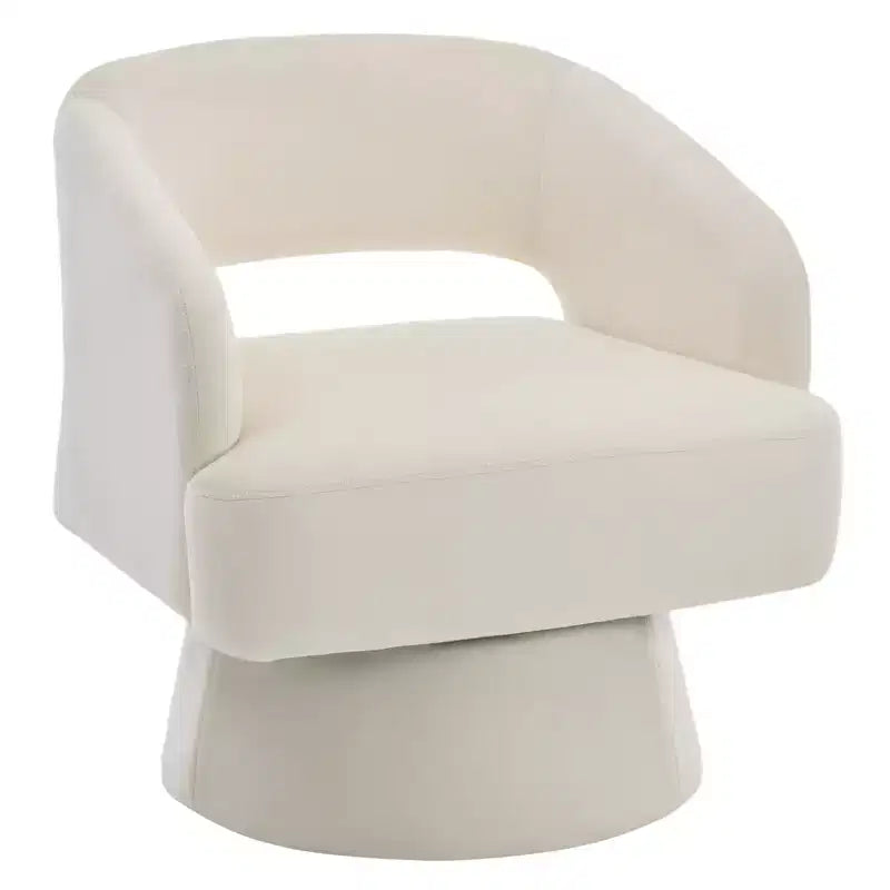 Sillón barril giratorio de 360, tapizado en tejido teddy fleece para sala de estar, respaldo calado ergonómico, sillón decorativo para dormitorio, oficina y apartamento