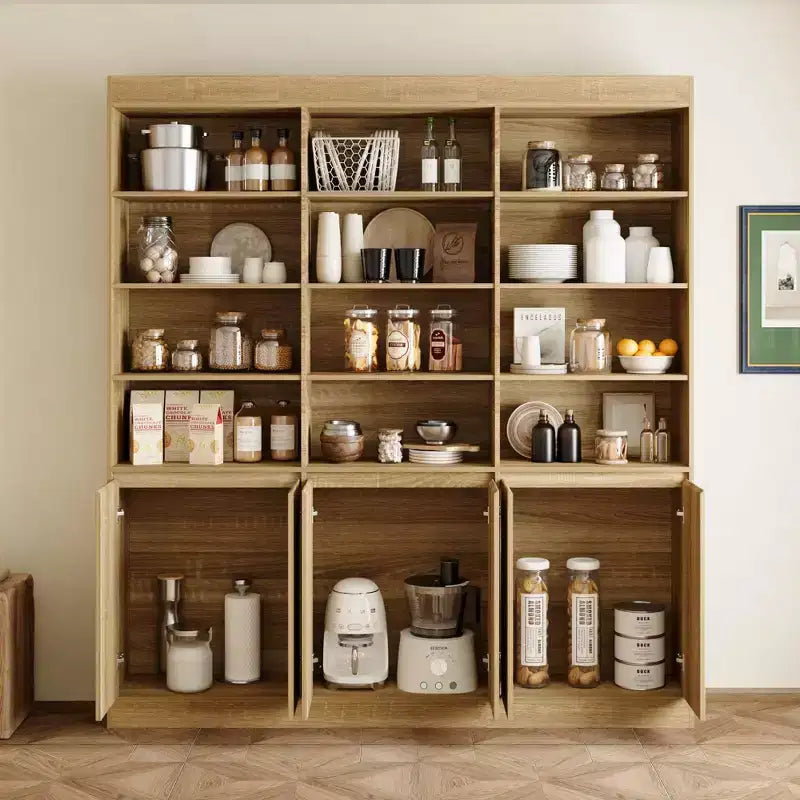 Despensa de cocina de gran capacidad, 70.9, con 12 estantes abiertos y almacenamiento con 6 puertas, aparador con acabado de roble para cocina y comedor