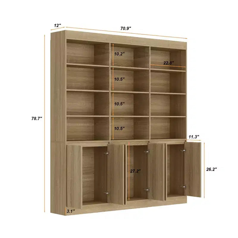 Despensa de cocina de gran capacidad, 70.9, con 12 estantes abiertos y almacenamiento con 6 puertas, aparador con acabado de roble para cocina y comedor