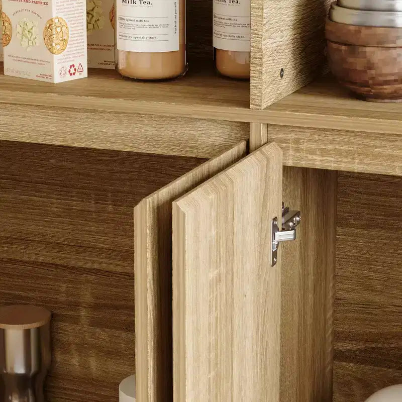 Despensa de cocina de gran capacidad, 70.9, con 12 estantes abiertos y almacenamiento con 6 puertas, aparador con acabado de roble para cocina y comedor
