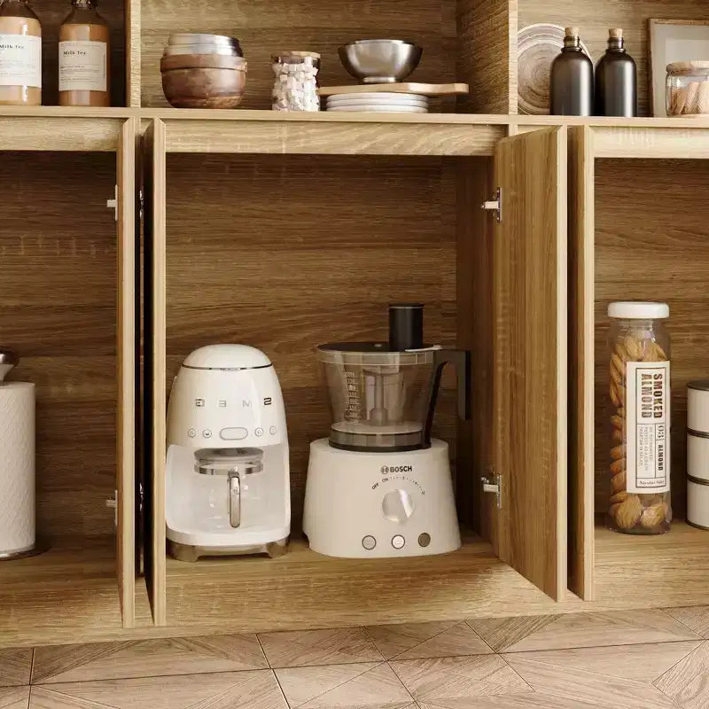 Despensa de cocina de gran capacidad, 70.9, con 12 estantes abiertos y almacenamiento con 6 puertas, aparador con acabado de roble para cocina y comedor
