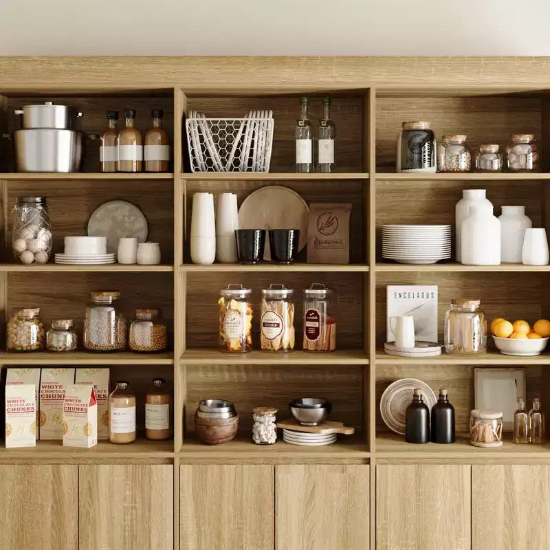 Despensa de cocina de gran capacidad, 70.9, con 12 estantes abiertos y almacenamiento con 6 puertas, aparador con acabado de roble para cocina y comedor