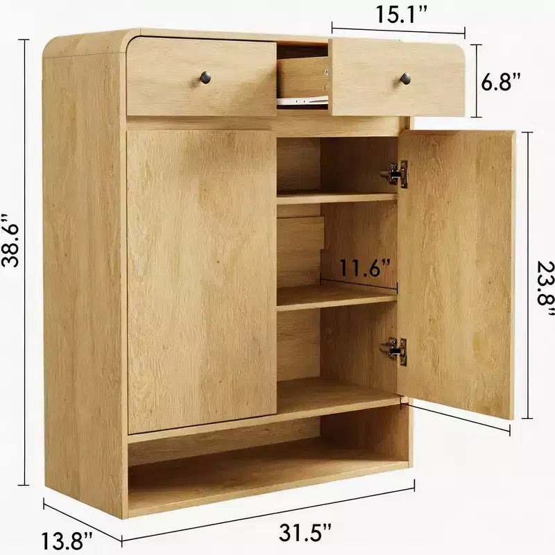 Schuhschrank mit 2 Türen und 2 Schubladen, freistehender Organizer für den Eingangsbereich mit abgerundeten Ecken, geräumiger Schrank für Flur und Wohnzimmer