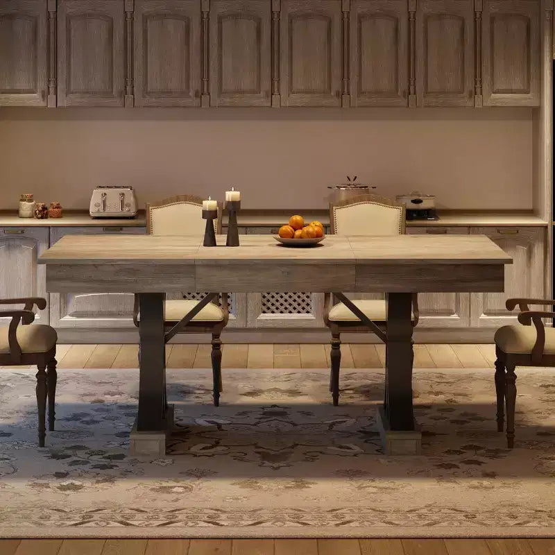 Mesa de comedor de 71 para 6-8 personas con 2 cajones, mesa rectangular de cocina, mesa de comedor de madera con estructura metálica