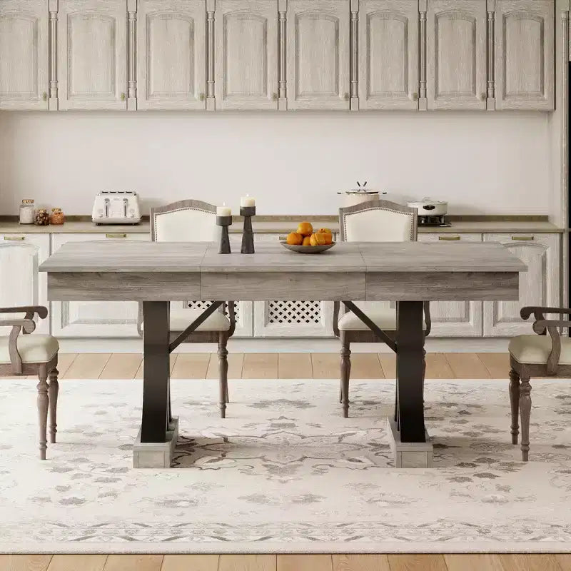 Mesa de comedor de 71 para 6-8 personas con 2 cajones, mesa rectangular de cocina, mesa de comedor de madera con estructura metálica
