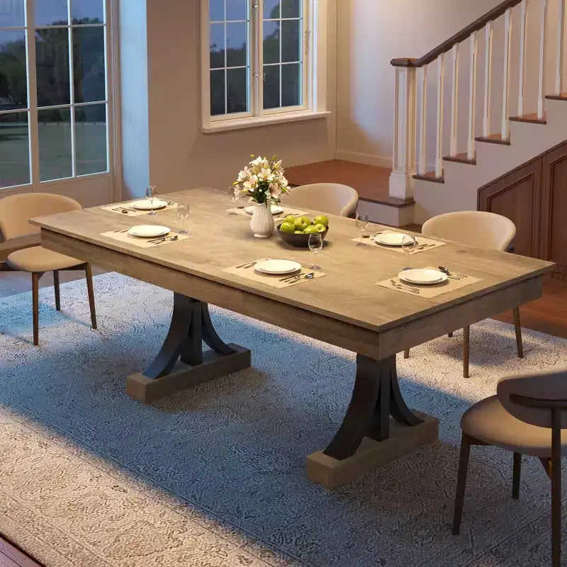 Mesa de comedor de 71 para 6-8 personas con 2 cajones, mesa rectangular de cocina, mesa de comedor de madera con estructura metálica