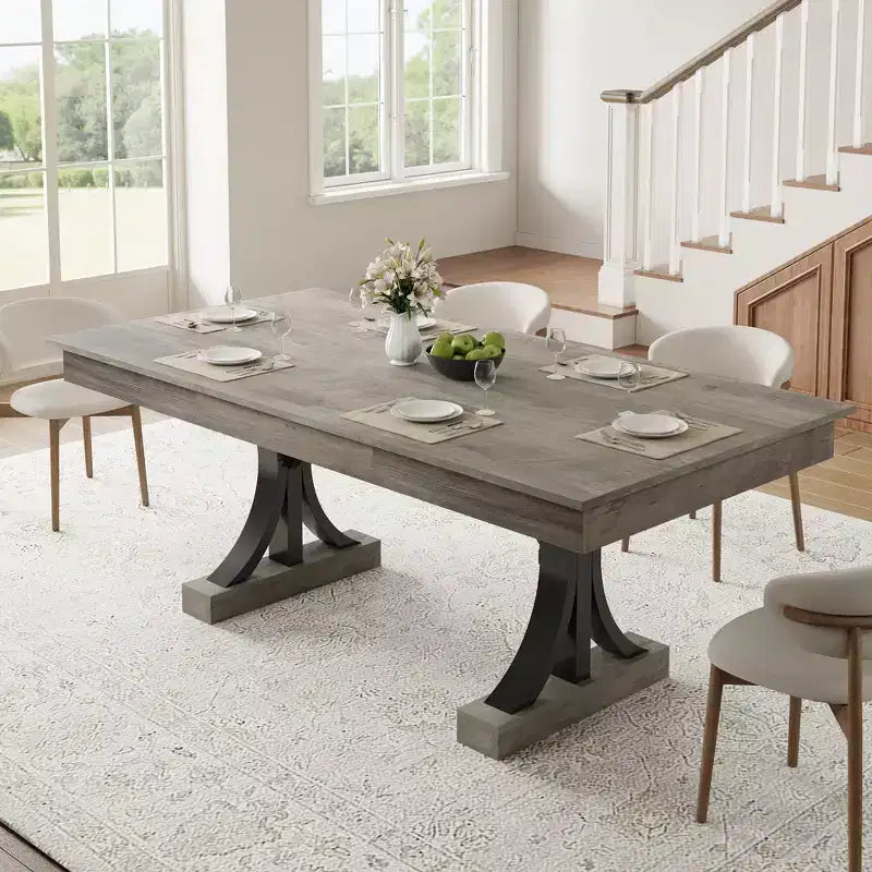 Mesa de comedor de 71 para 6-8 personas con 2 cajones, mesa rectangular de cocina, mesa de comedor de madera con estructura metálica
