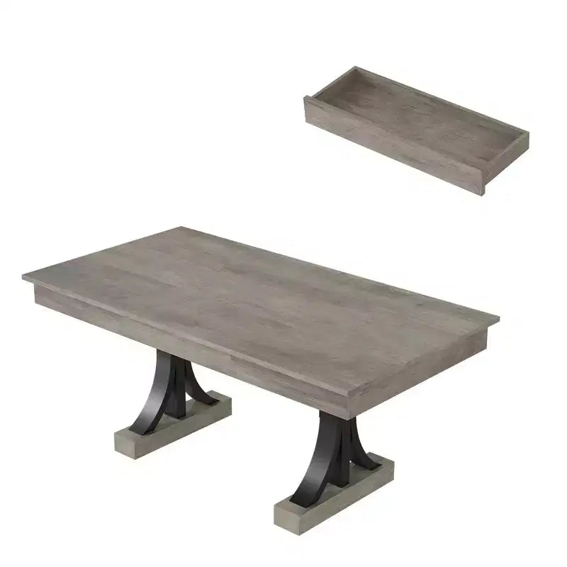 Mesa de comedor de 71 para 6-8 personas con 2 cajones, mesa rectangular de cocina, mesa de comedor de madera con estructura metálica