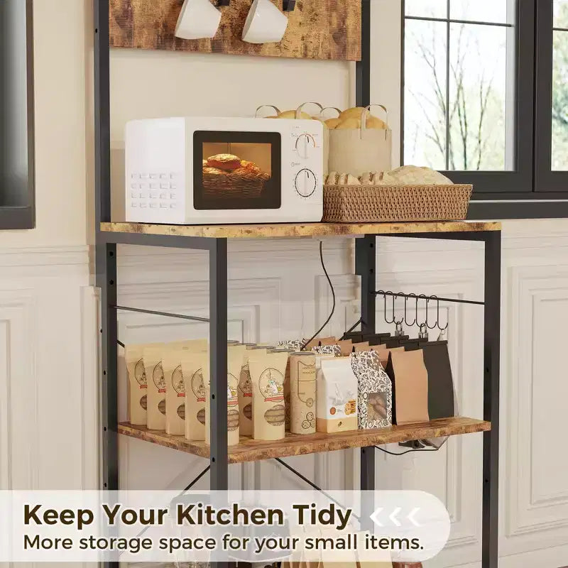 Estante de cocina de 4 niveles, soporte industrial para microondas con 10 ganchos, estación de café y estante de almacenamiento multiusos para el comedor, fácil de montar