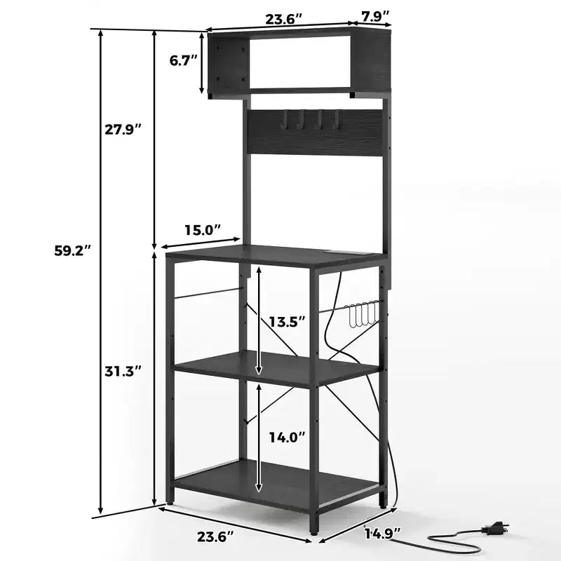 Estante de cocina de 4 niveles, soporte industrial para microondas con 10 ganchos, estación de café y estante de almacenamiento multiusos para el comedor, fácil de montar