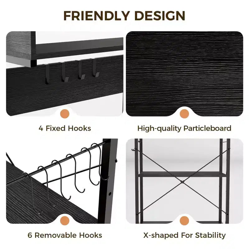 Estante de cocina de 4 niveles, soporte industrial para microondas con 10 ganchos, estación de café y estante de almacenamiento multiusos para el comedor, fácil de montar