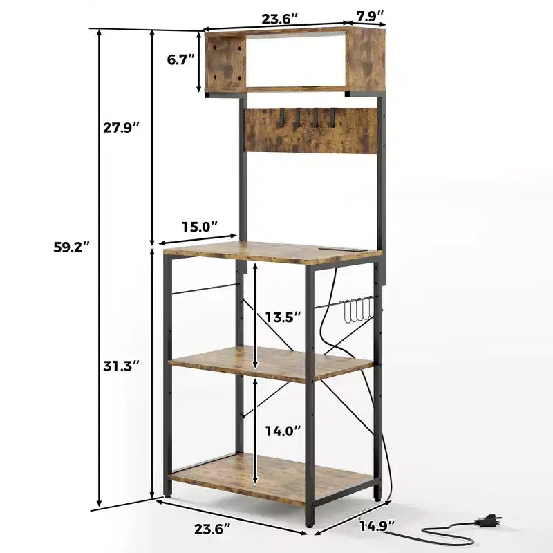 Estante de cocina de 4 niveles, soporte industrial para microondas con 10 ganchos, estación de café y estante de almacenamiento multiusos para el comedor, fácil de montar