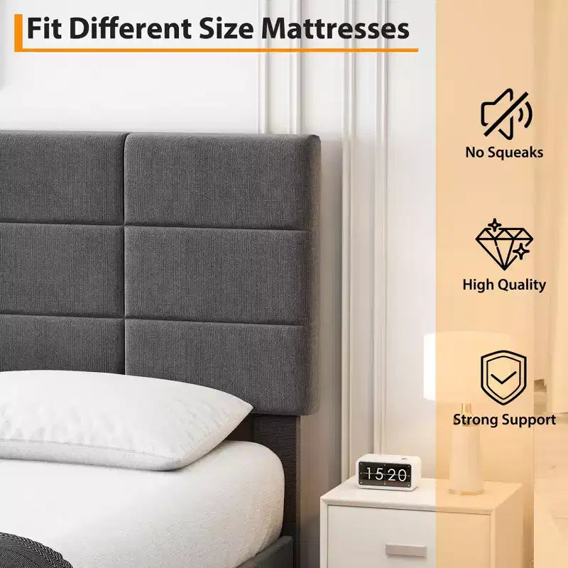 Estructura de cama con plataforma moderna tapizada, cabecero ajustable, no necesita somier, estructura silenciosa