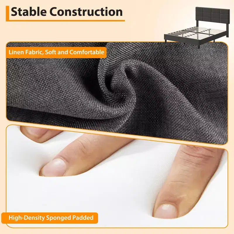 Estructura de cama con plataforma moderna tapizada, cabecero ajustable, no necesita somier, estructura silenciosa