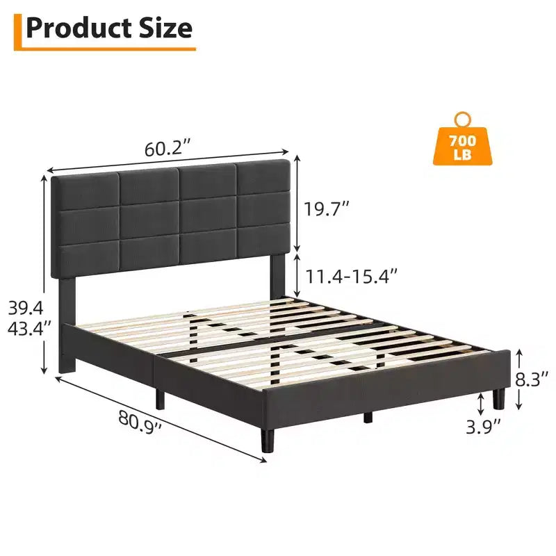 Estructura de cama con plataforma moderna tapizada, cabecero ajustable, no necesita somier, estructura silenciosa