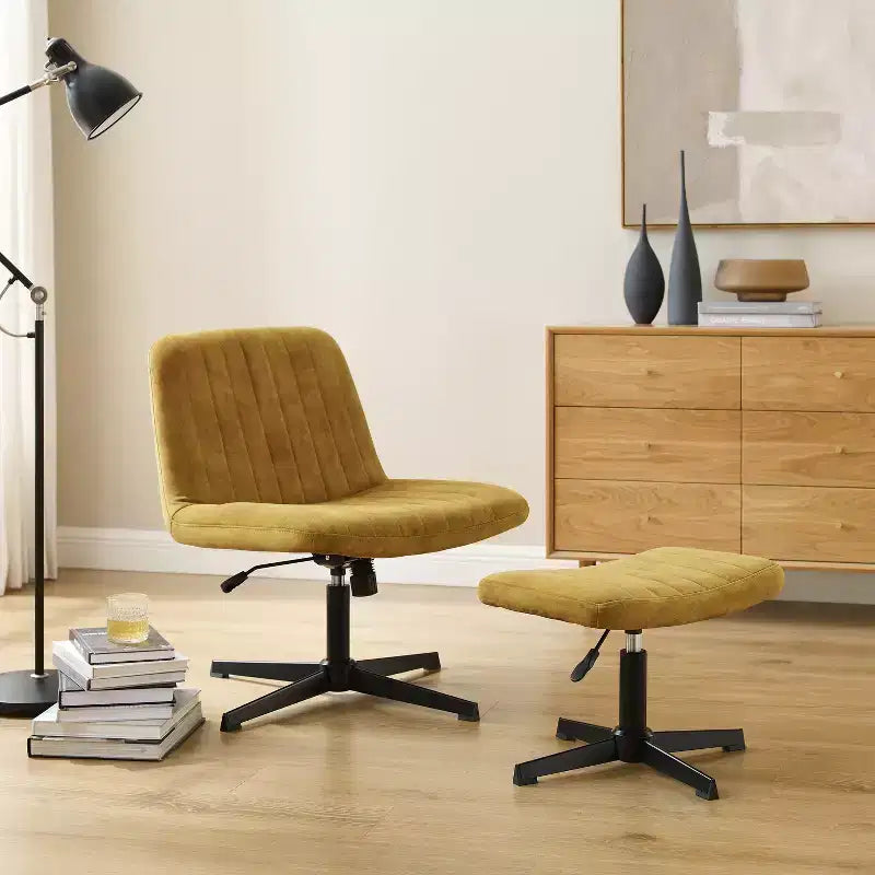 Silla decorativa giratoria, silla de escritorio sin ruedas, silla sin brazos moderna tapizada en tela bouclé con reposapiés
