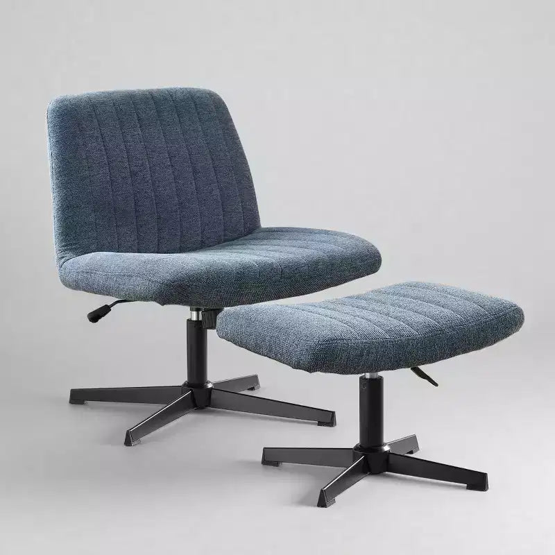 Silla decorativa giratoria, silla de escritorio sin ruedas, silla sin brazos moderna tapizada en tela bouclé con reposapiés