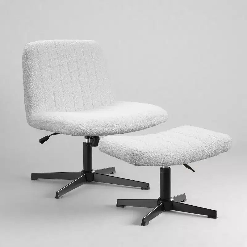 Silla decorativa giratoria, silla de escritorio sin ruedas, silla sin brazos moderna tapizada en tela bouclé con reposapiés