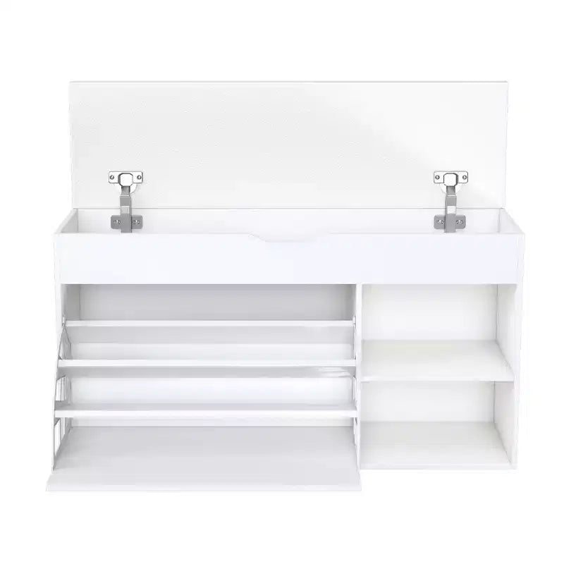 Banc d’entrée avec rangement à chaussures, 3 tiroirs basculants, compartiment dissimulé, meuble gain de place, blanc