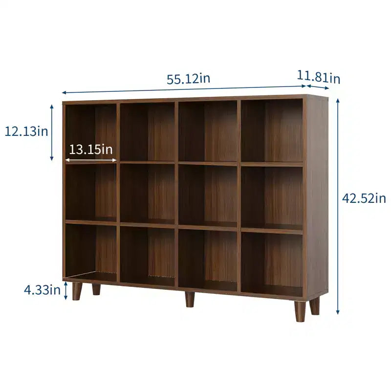 Librería de 12 cubos, estantería abierta de almacenamiento de 2 niveles, organizador moderno de madera para sala de estar, dormitorio y oficina en casa, marrón retro