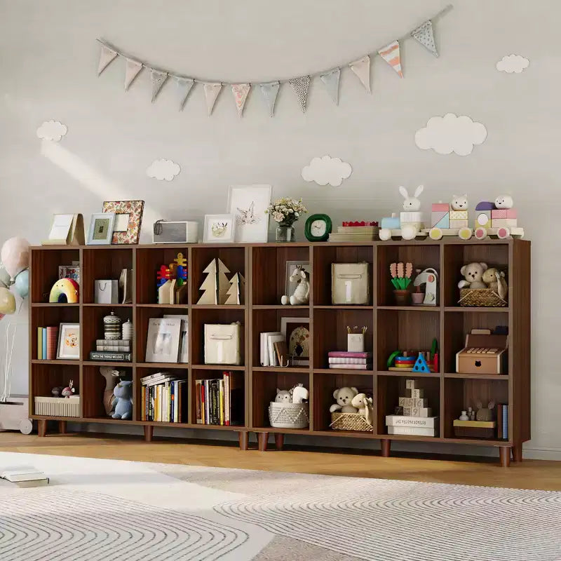 Librería de 12 cubos, estantería abierta de almacenamiento de 2 niveles, organizador moderno de madera para sala de estar, dormitorio y oficina en casa, marrón retro