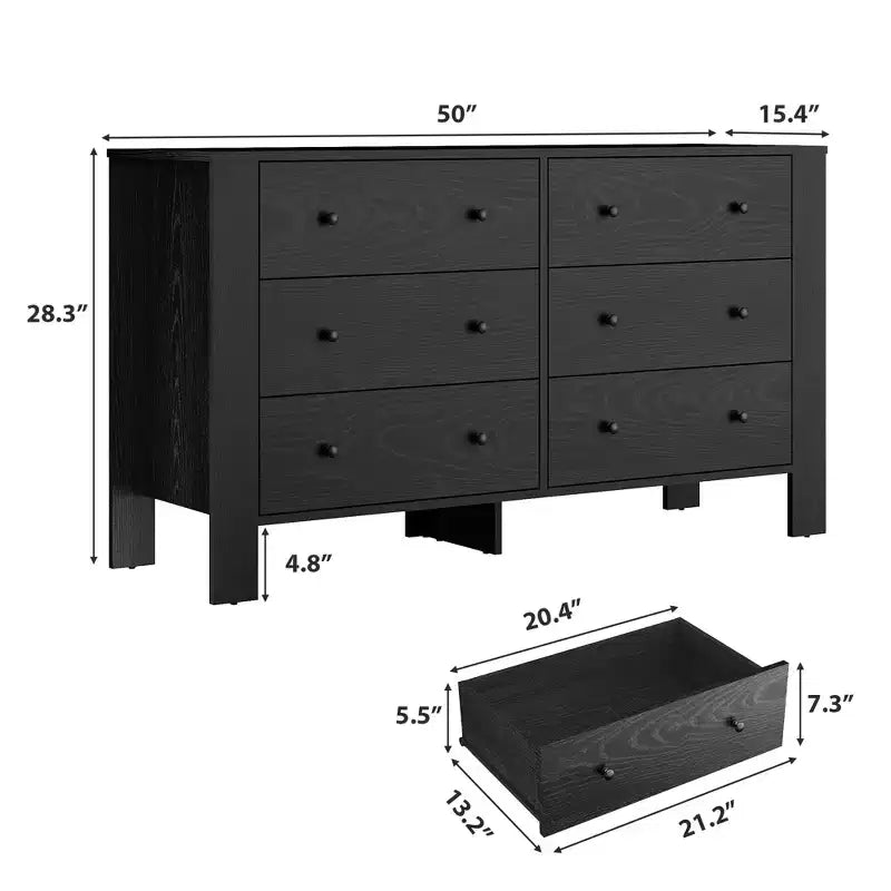 Kommode aus Holz mit 6 Schubladen für das Schlafzimmer, moderne breite Aufbewahrungskommode für Wohnzimmer, Eingangsbereich und Flur