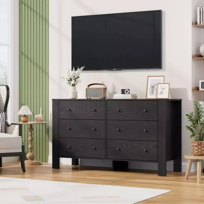 Kommode aus Holz mit 6 Schubladen für das Schlafzimmer, moderne breite Aufbewahrungskommode für Wohnzimmer, Eingangsbereich und Flur