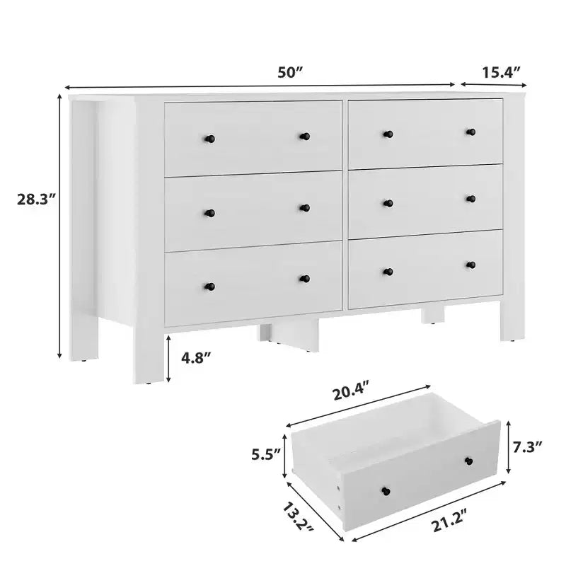 Kommode aus Holz mit 6 Schubladen für das Schlafzimmer, moderne breite Aufbewahrungskommode für Wohnzimmer, Eingangsbereich und Flur