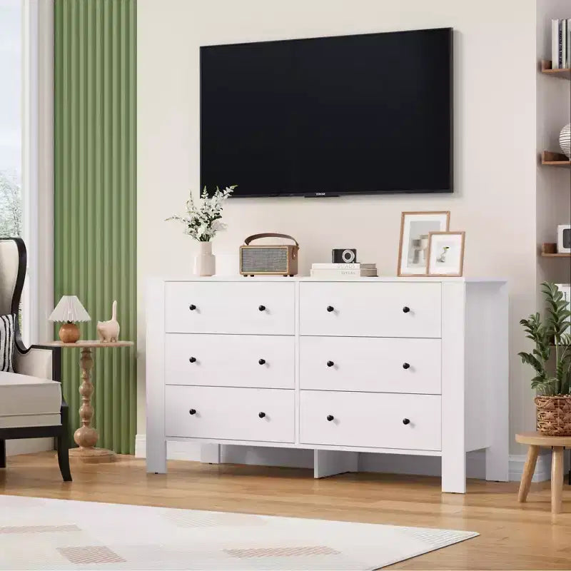 Kommode aus Holz mit 6 Schubladen für das Schlafzimmer, moderne breite Aufbewahrungskommode für Wohnzimmer, Eingangsbereich und Flur