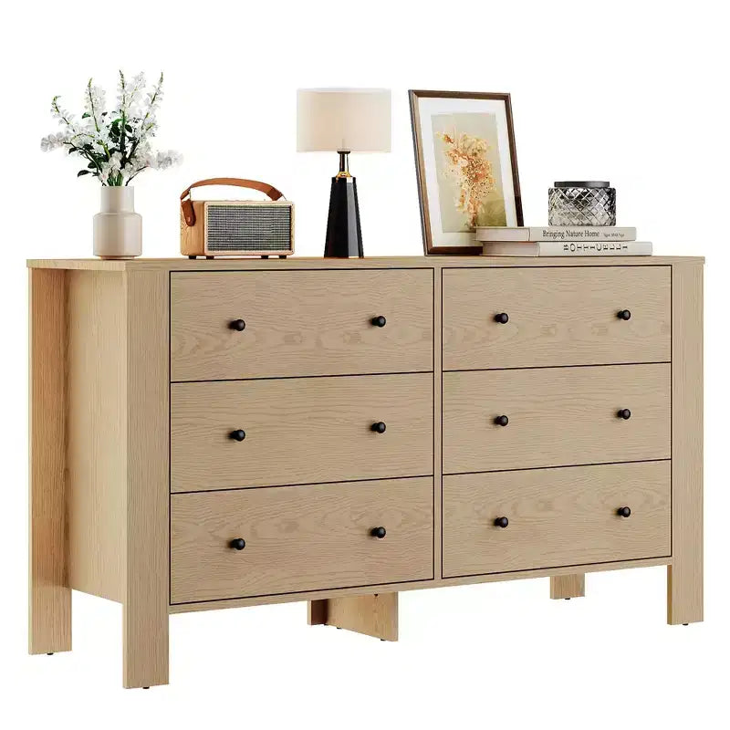 Kommode aus Holz mit 6 Schubladen für das Schlafzimmer, moderne breite Aufbewahrungskommode für Wohnzimmer, Eingangsbereich und Flur