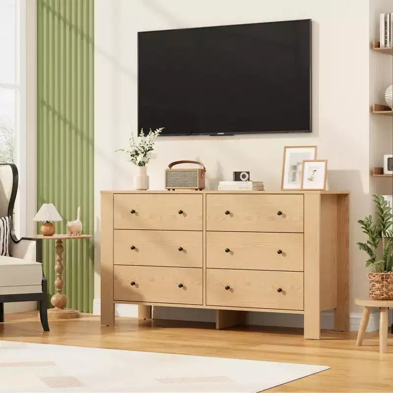 Kommode aus Holz mit 6 Schubladen für das Schlafzimmer, moderne breite Aufbewahrungskommode für Wohnzimmer, Eingangsbereich und Flur