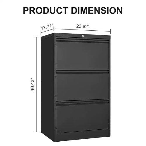 Archivador metálico lateral de 3 cajones con cerradura y tarjetero, archivador de acero para debajo del escritorio, para oficina en casa