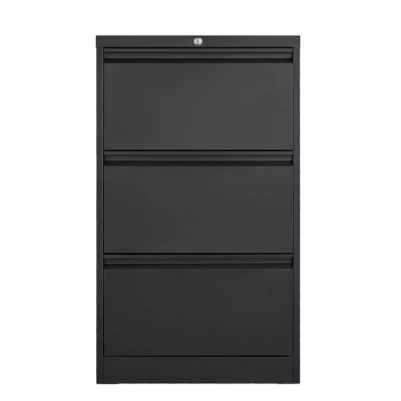Seitlicher Aktenschrank mit 3 Schubladen und Schloss, Aktenschrank aus Metall mit Kartenhalter, Aktenschrank aus Stahl für unter den Schreibtisch im Homeoffice