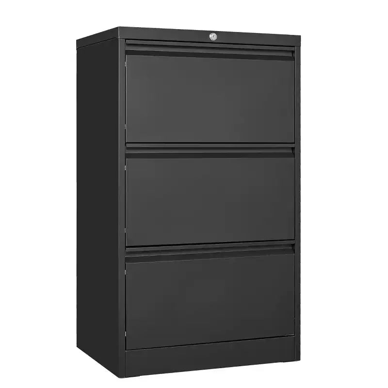 Seitlicher Aktenschrank mit 3 Schubladen und Schloss, Aktenschrank aus Metall mit Kartenhalter, Aktenschrank aus Stahl für unter den Schreibtisch im Homeoffice