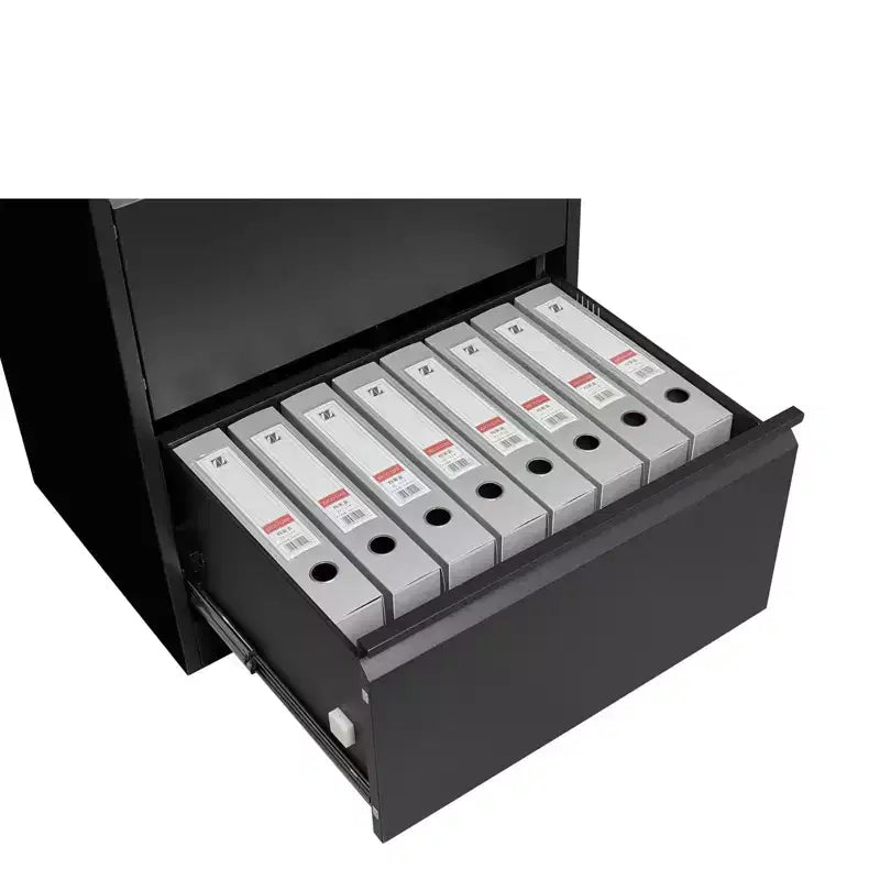 Seitlicher Aktenschrank mit 3 Schubladen und Schloss, Aktenschrank aus Metall mit Kartenhalter, Aktenschrank aus Stahl für unter den Schreibtisch im Homeoffice