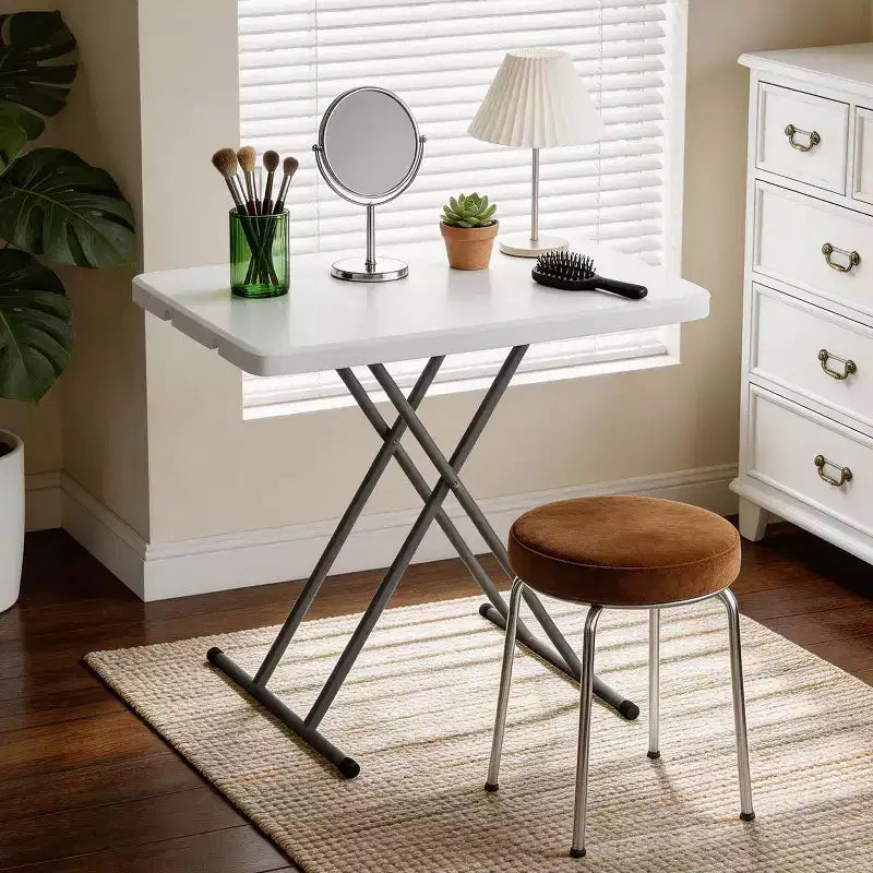 Klapptisch, 30 Zoll, vielseitiger Klapptisch für kleine Räume, kleiner Schreibtisch mit verstellbarer Höhe, TV-Tablett für Laptop, Sofa und Camping, Weiß