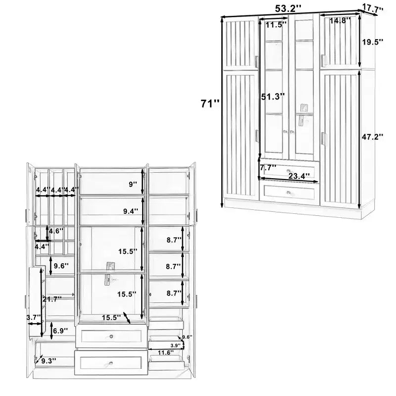 Despensa independiente de cocina de 71'' de alto, gran armario de almacenamiento para comedor con 6 puertas y estantes ajustables