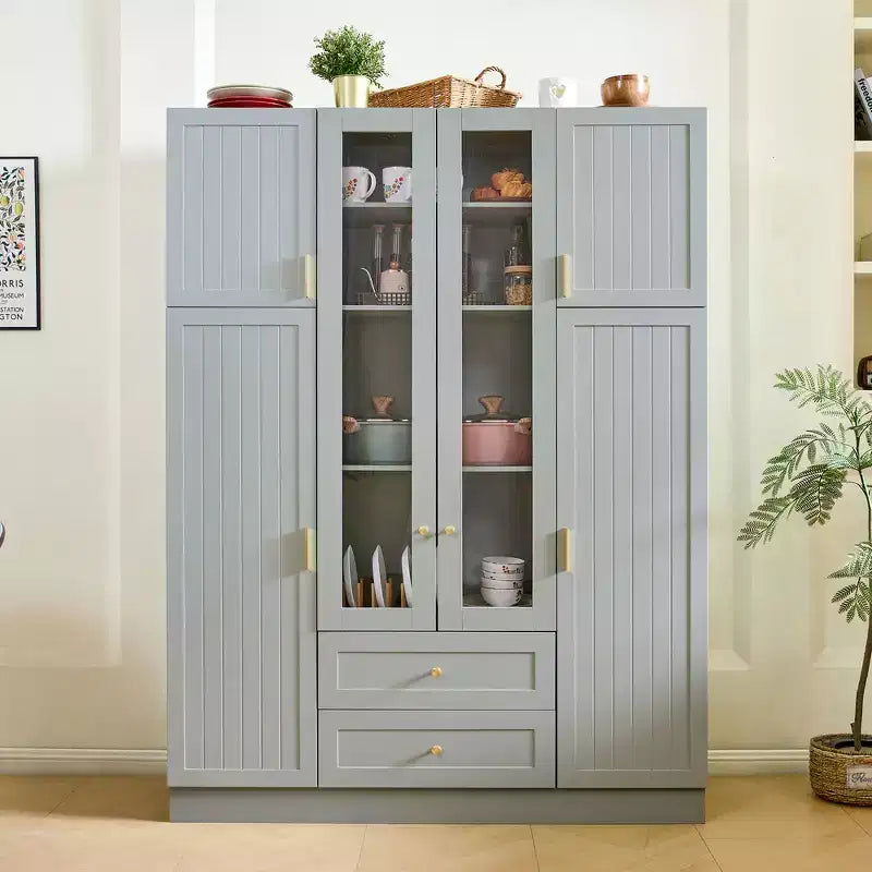 Despensa independiente de cocina de 71'' de alto, gran armario de almacenamiento para comedor con 6 puertas y estantes ajustables