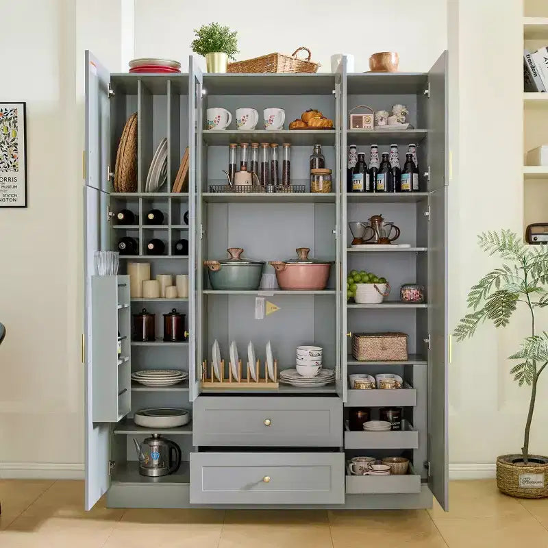 Despensa independiente de cocina de 71'' de alto, gran armario de almacenamiento para comedor con 6 puertas y estantes ajustables