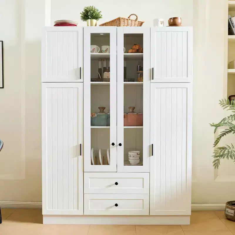Despensa independiente de cocina de 71'' de alto, gran armario de almacenamiento para comedor con 6 puertas y estantes ajustables