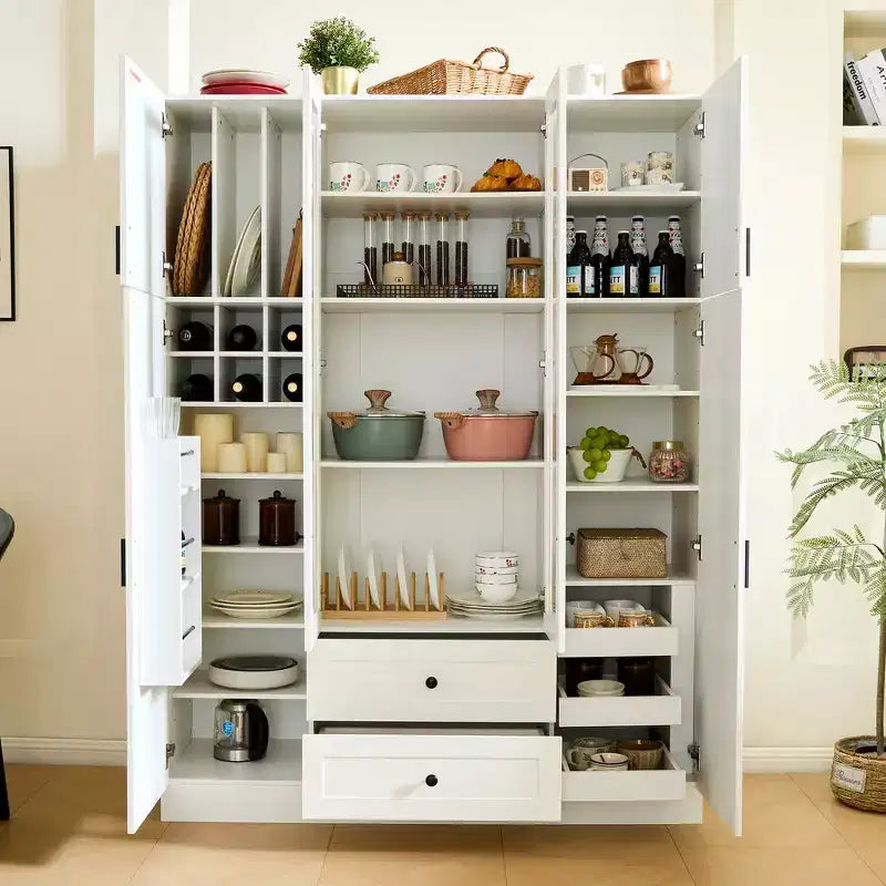 Despensa independiente de cocina de 71'' de alto, gran armario de almacenamiento para comedor con 6 puertas y estantes ajustables