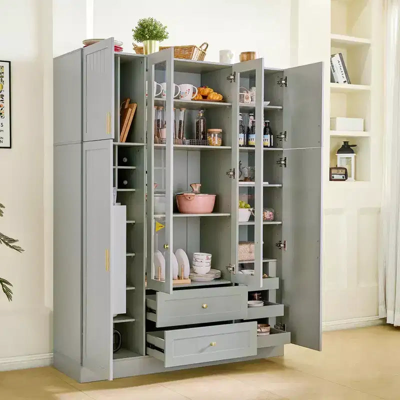 Despensa independiente de cocina de 71'' de alto, gran armario de almacenamiento para comedor con 6 puertas y estantes ajustables