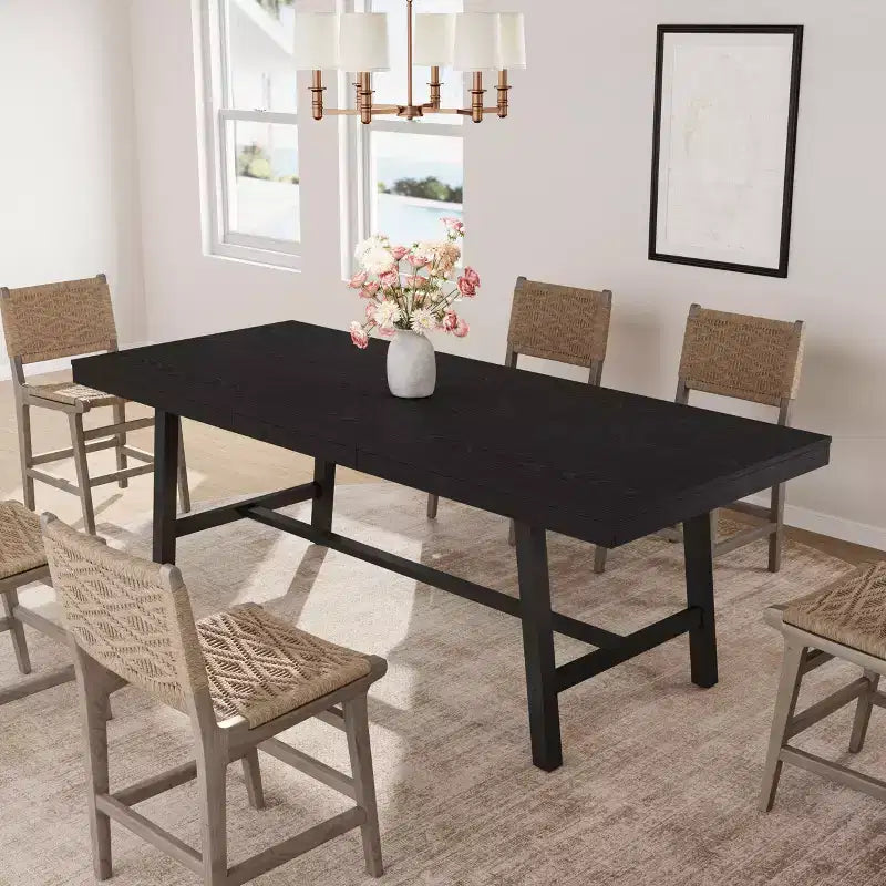 Mesa de comedor industrial extensible de 63-83. Mesa de cocina rectangular extensible para 6-8 personas. Estructura metálica para el comedor