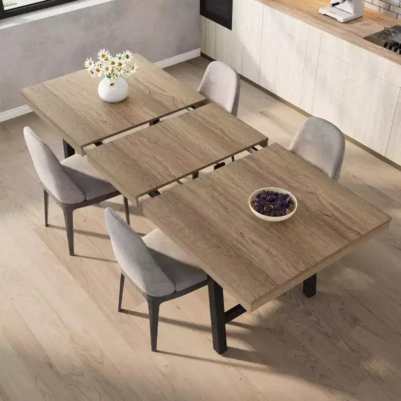 Table de salle à manger industrielle extensible de 63-83. Table de cuisine rectangulaire extensible pour 6 à 8 personnes. Structure métallique pour salle à manger